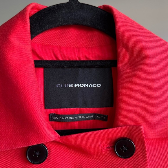 Club Monaco Vermillion Red Double Breasted Lightweight Cotton Trench Coat XS - Picture 4 of 7
